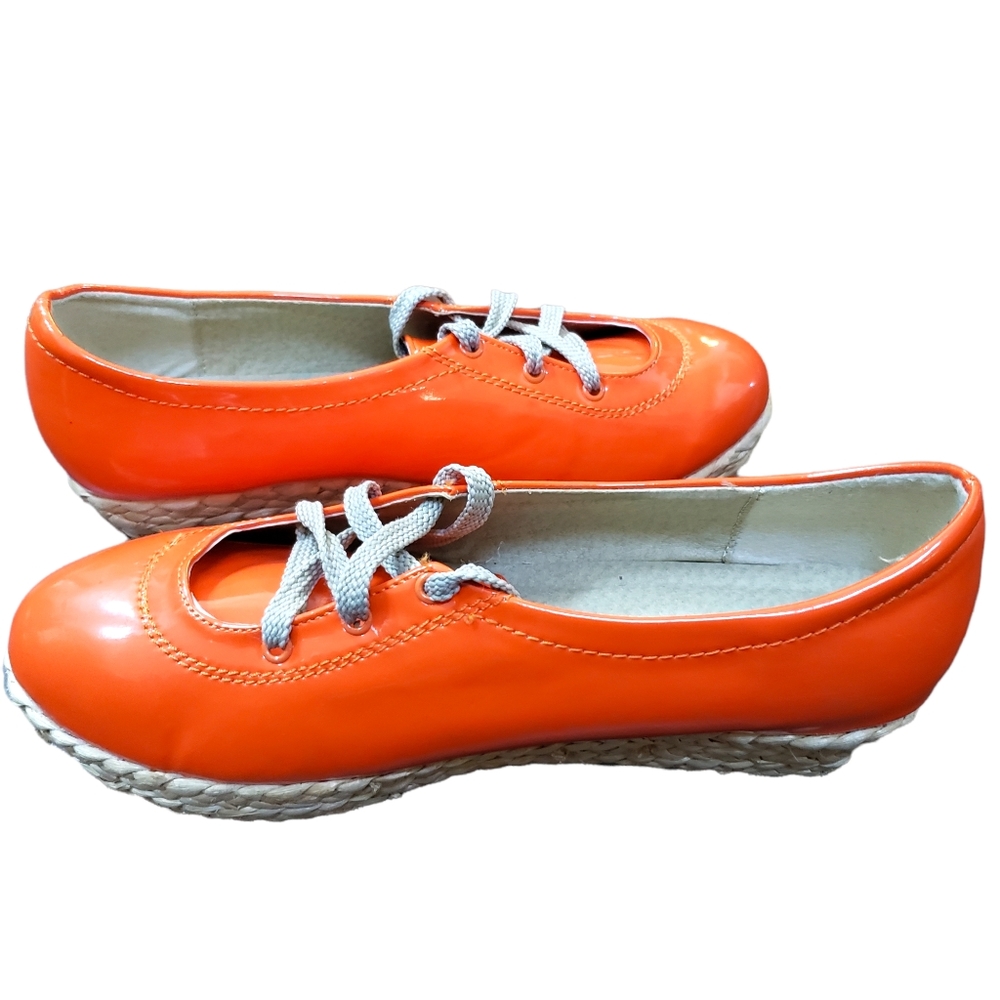 Bertinni Patent Leather Lace-Up Platform Raffia Espadrilles Orange 8 - Picture 2 of 8